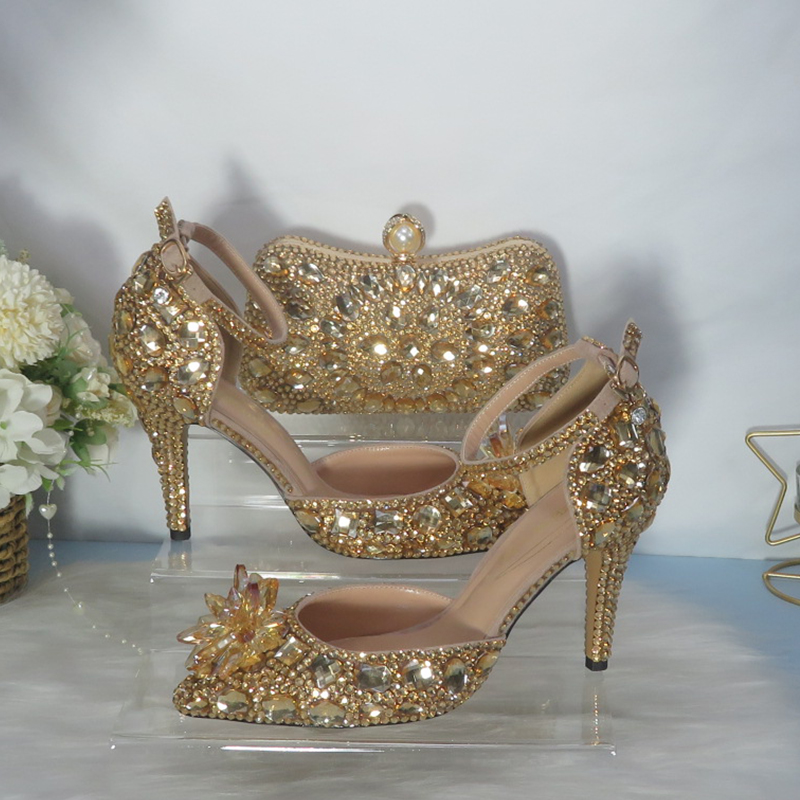 Women Bags And Shoes - 2021New Golden crystal Bridals Wedding shoes