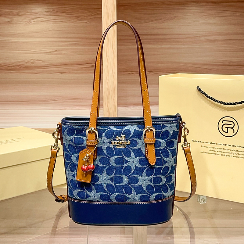 Women Handheld Bags - Brand women's denim hand-held bucket bag,
