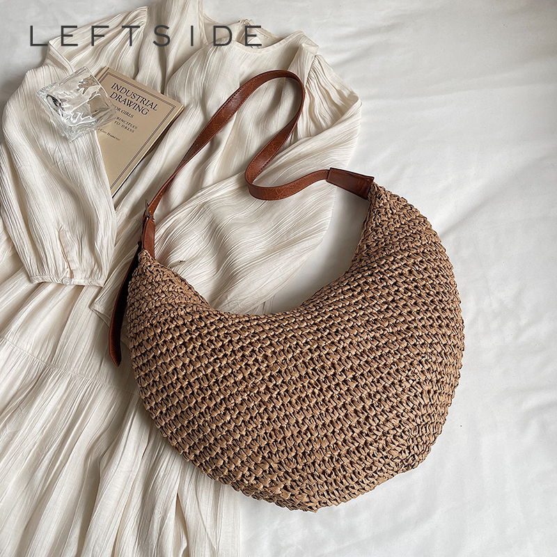 Women'S Raffia Bags - LEFTSIDE Big Woven Straw Shoulder Bags