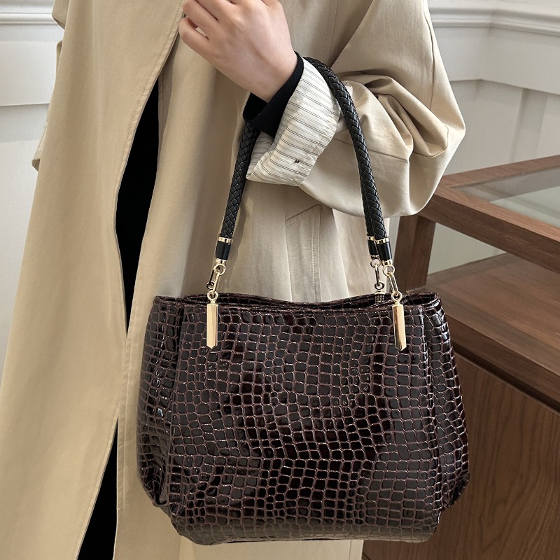 Women Bags Europe - Classic Stone Texture Top-Handle Bag with