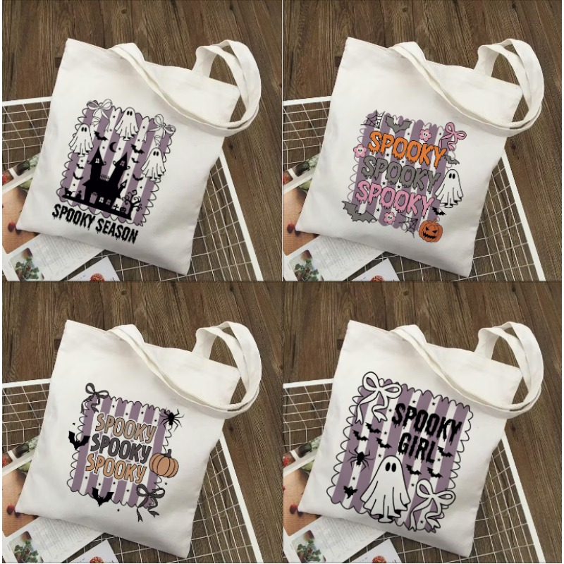 Women Handheld Bags - Purple Halloween Handheld Canvas Bag with