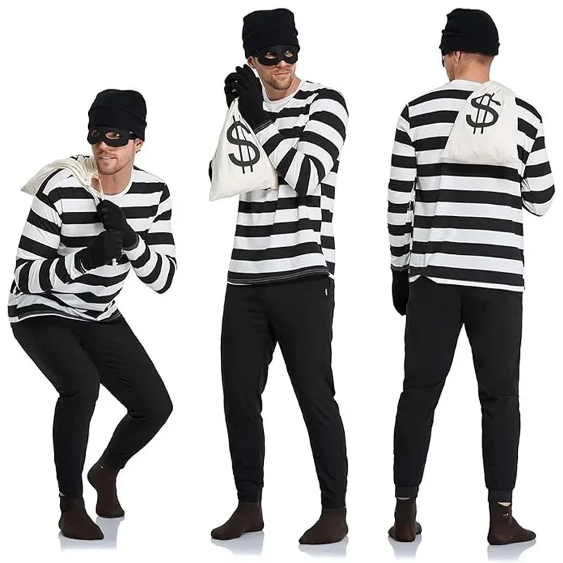 Women Bags Europe - Convict Thief Cosplay Costume Women Stripe