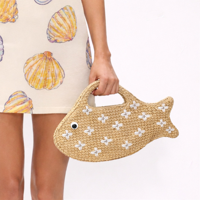 Embroidered Fish Raffia Straw  - Women'S Raffia Bags recension och pris