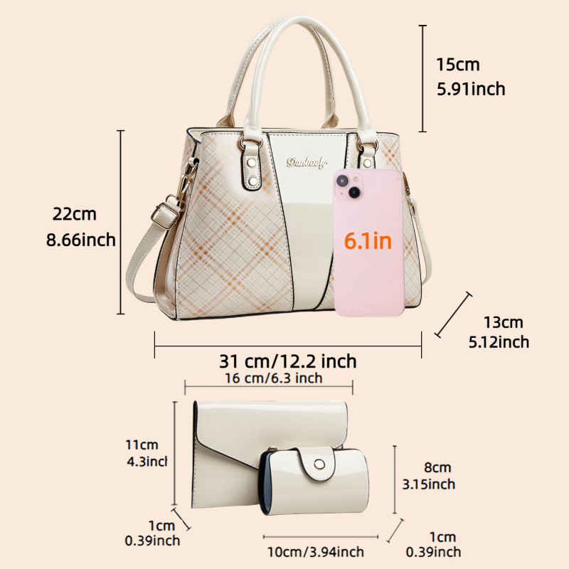 3-piece Women's Bag Set with P - Women Bags Leather recension och pris
